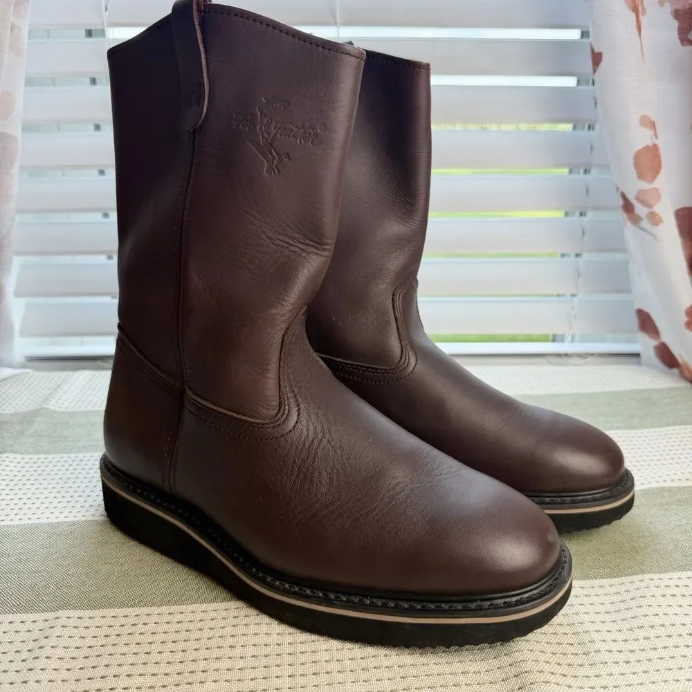 Fin & Feather Wellington 10 Inch Pull-On Work Boots Brown Leather Men's 10